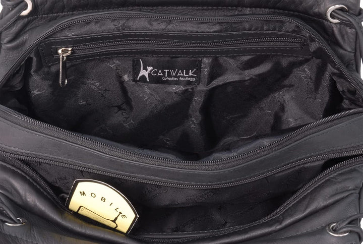 Catwalk Collection Handbags - Leder - Umhängetasche/Schultertasche - ALICE Schwarz, Schwarz