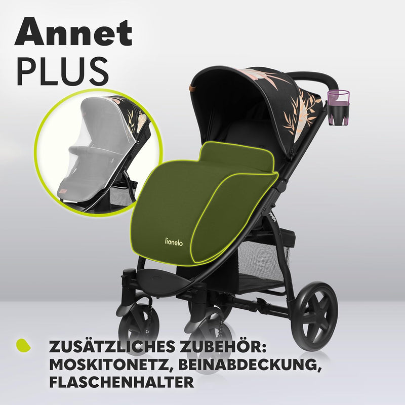 LIONELO Annet Plus Buggy bis 22 kg mit Liegefunktion, Kinderwagen klein zusammenklappbar mit Zubehör