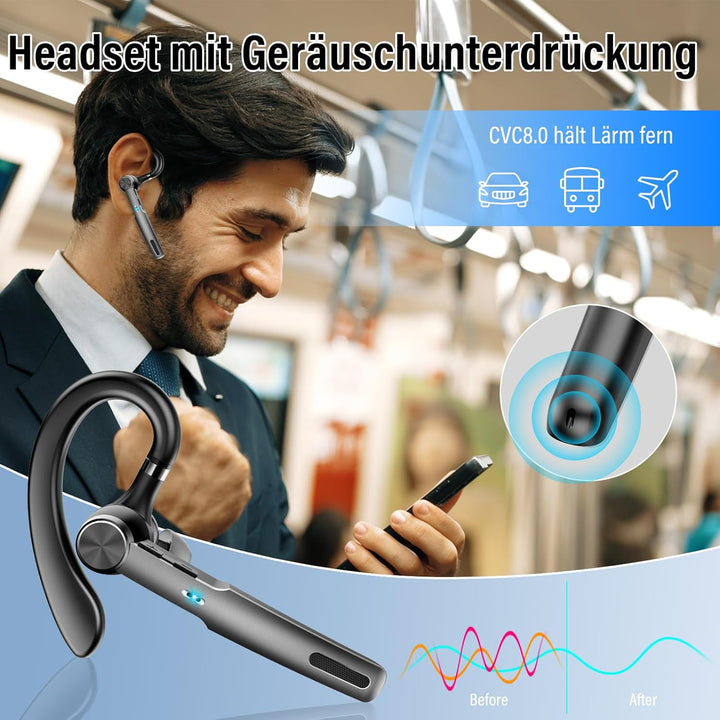 Bluetooth Headset Wireless Freisprech Telefon, 5.3 Bluetooth Headset Handy mit 60H Spielzeit, ENC Du
