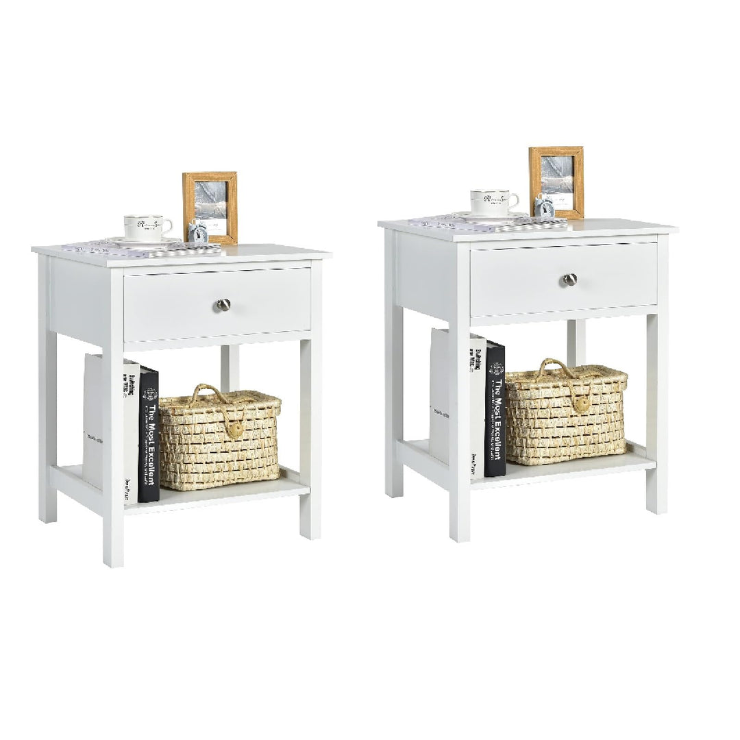 COSTWAY Nachttisch mit Schublade, Beistelltisch 2 Ebene Holz, Nachtkommode Nachtschrank Flurkommode,