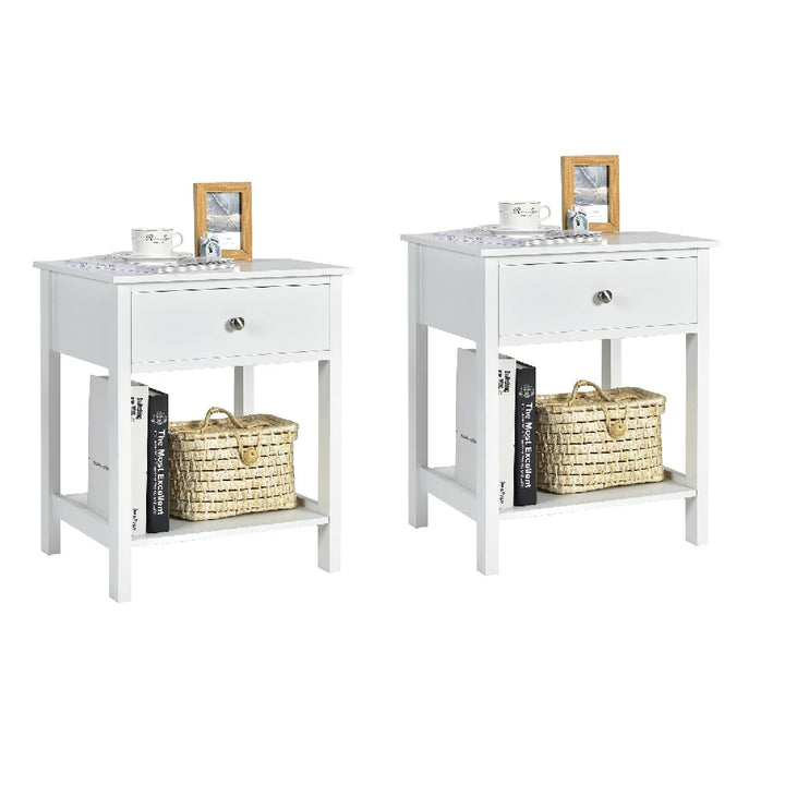 COSTWAY Nachttisch mit Schublade, Beistelltisch 2 Ebene Holz, Nachtkommode Nachtschrank Flurkommode,