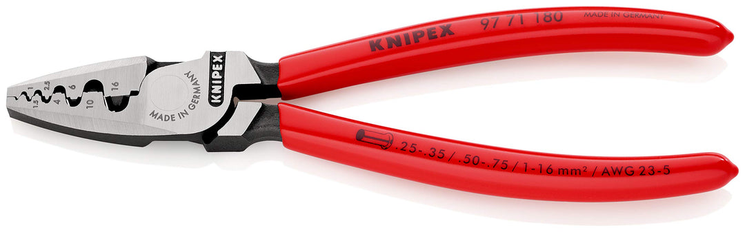 Knipex Crimpzange für Aderendhülsen mit Kunststoff überzogen 180 mm (SB-Karte/Blister) 97 71 180 SB