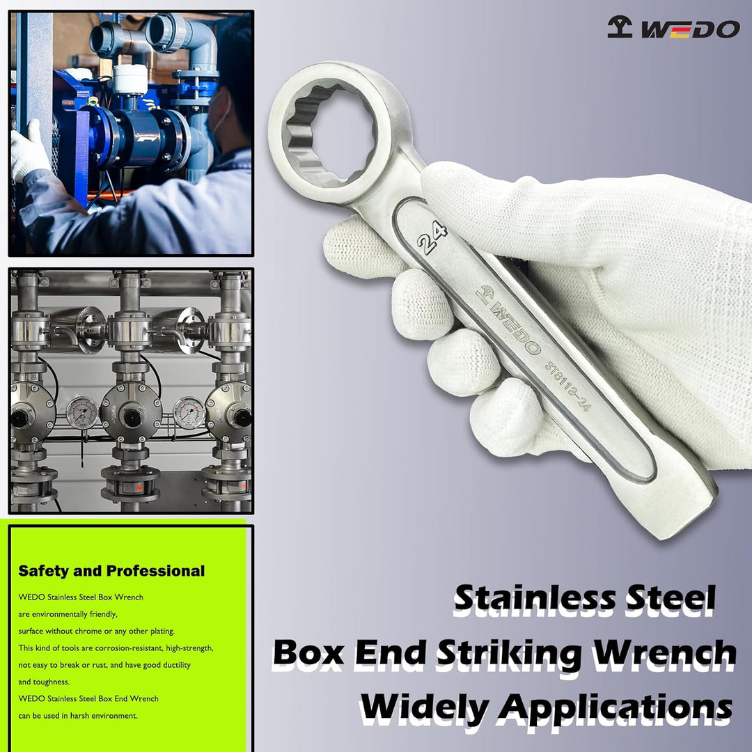 WEDO Edelstahl Schlag-Ringschlüssel,SW 22mm,Länge 155mm,Ringschlüssel,Ringschraubenschlüssel,Schraub