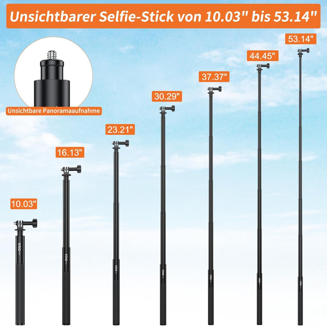 VRIG TP-13,131cm(51inch) Verlängerung Selfie Stick für INSTA360 für GoPro 11 10 9 8 7, Insta Insta36