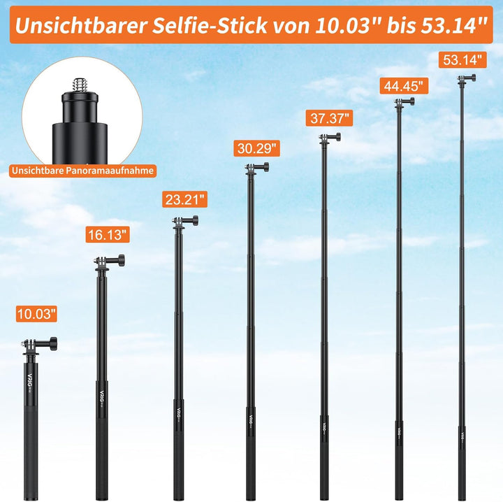 VRIG TP-13,131cm(51inch) Verlängerung Selfie Stick für INSTA360 für GoPro 11 10 9 8 7, Insta Insta36