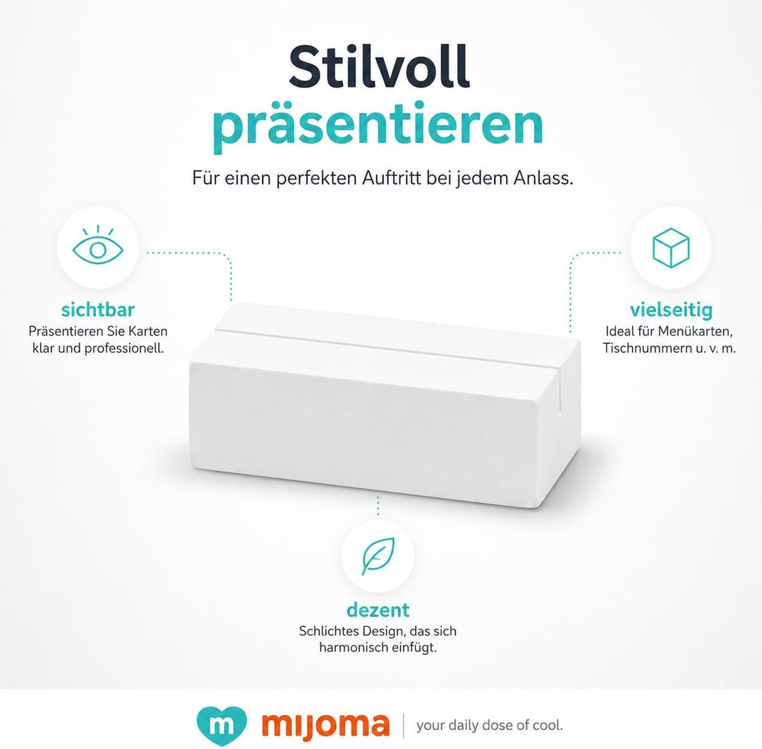 MIJOMA 24 Stück Set Kartenhalter Tischkartenhalter Menükartenhalter aus Holz weiss - ideal für die H