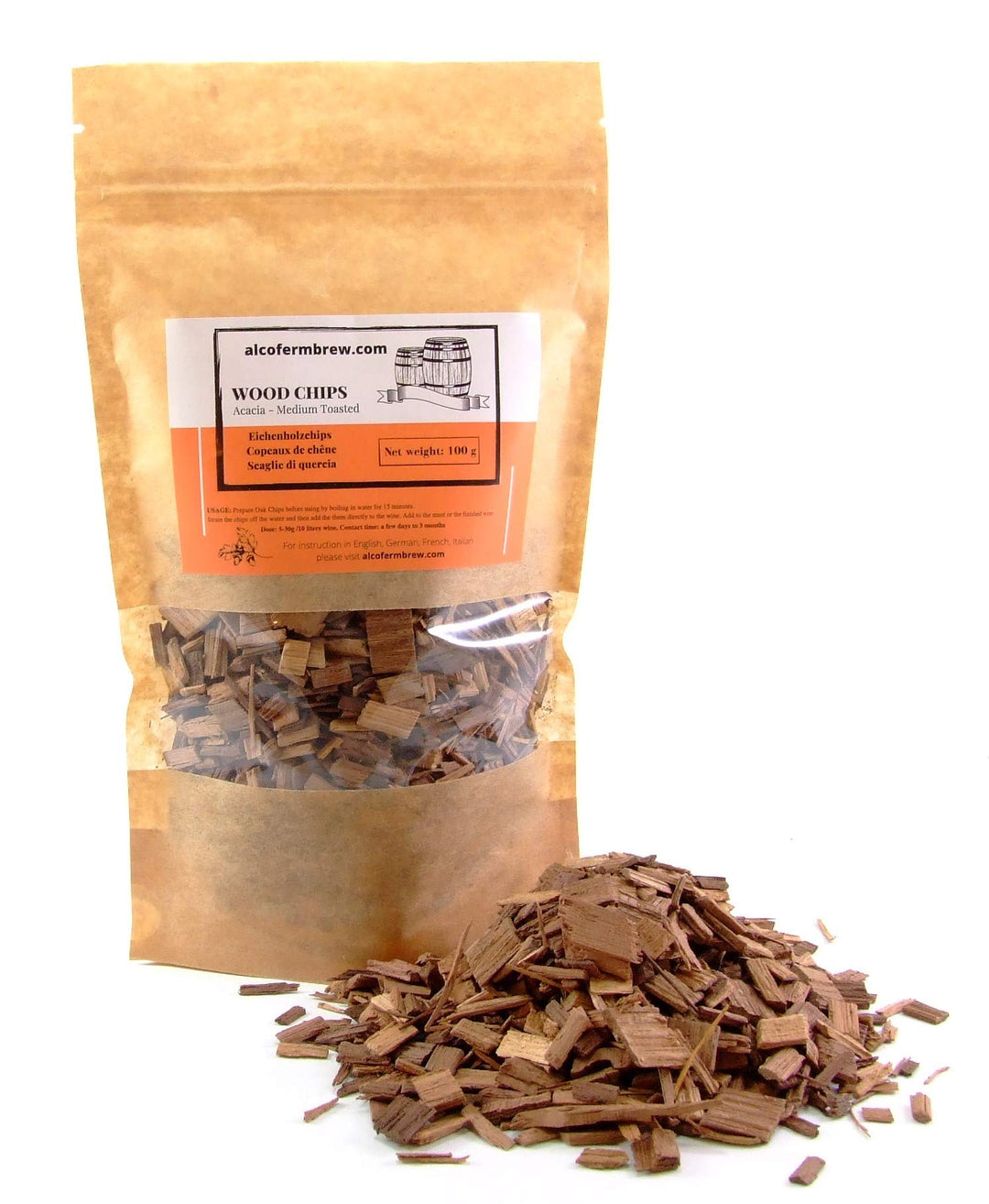 AlcoFermBrew Akazie holzchips (Getoastet Medium) 100g - Eichenholzspäne | Räucherholz | Eichenholz C