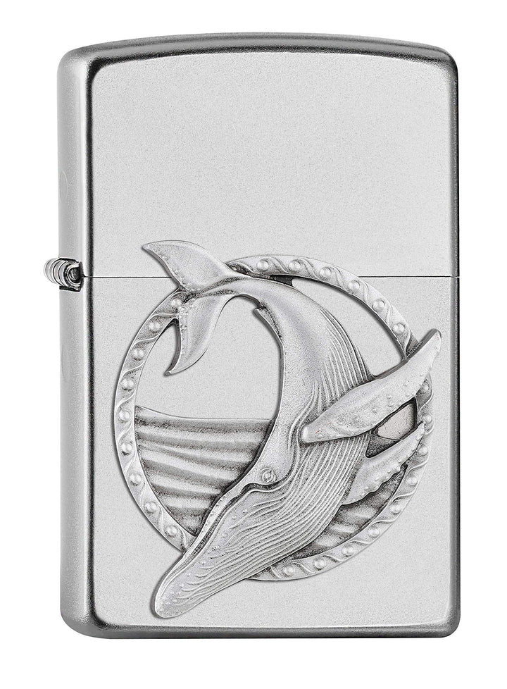 ZIPPO 2007127 – Sturmfeuerzeug, Blue Whale Emblem, EmblemAttached,SatinChrome,nachfüllbar,inhochwert