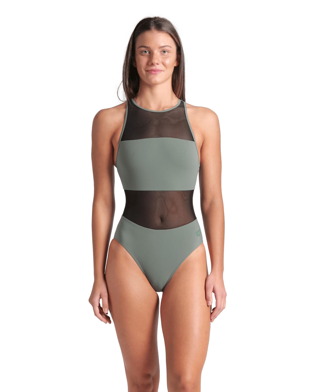 ARENA Damen Feel Women's Mesh Panels Vent Back Swimsuit Badeanzug, Salbeigrün