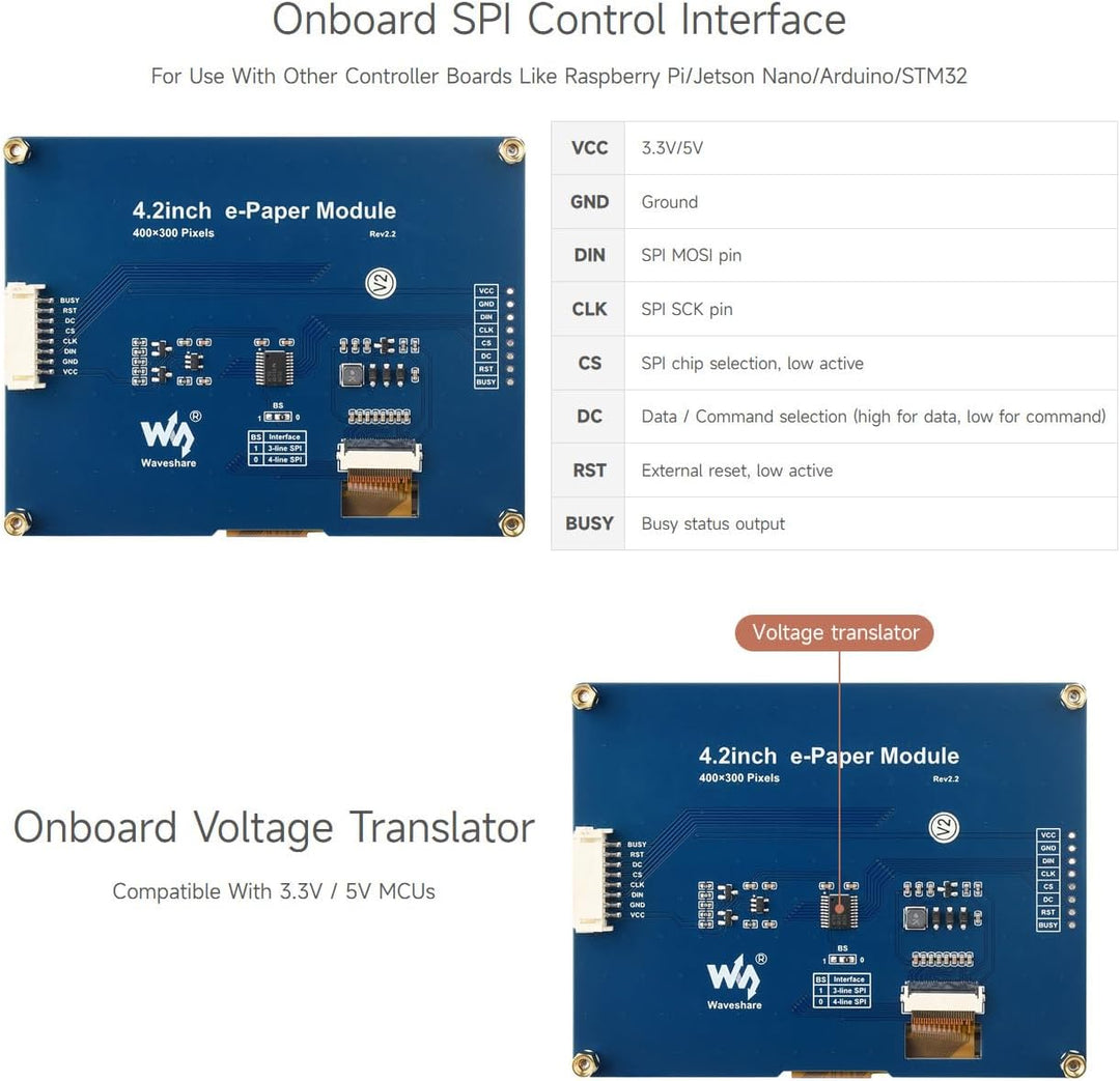 Waveshare 4.2 Inch E-Paper Display Module Kit 400 x 300 Resolution 3.3v/5v E-Ink Electronic Screen w