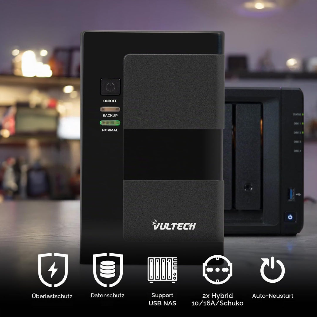 VulTech UPS650VA-LFP-NAS Desktop USV NAS Unterbrechungsfreie Stromversorgung für Synology/QNAP/Netzw