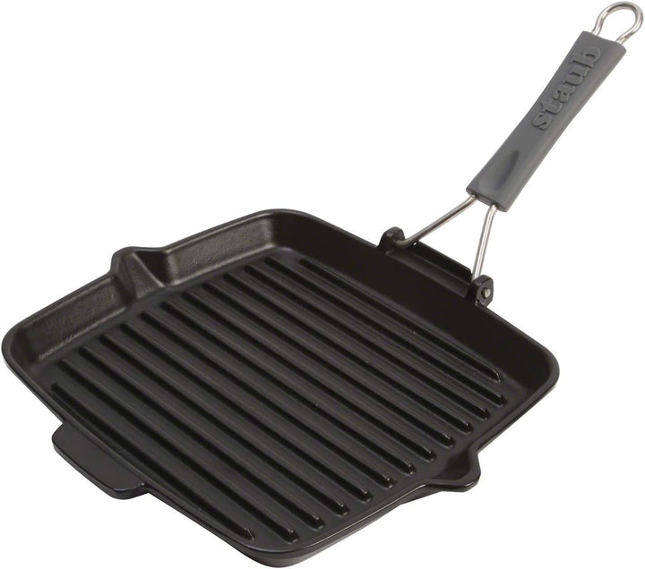 STAUB Gusseisen Grillpfanne mit Silikongriff, Induktionsgeeignet, Quadratisch 24 cm, Schwarz 1 Griff