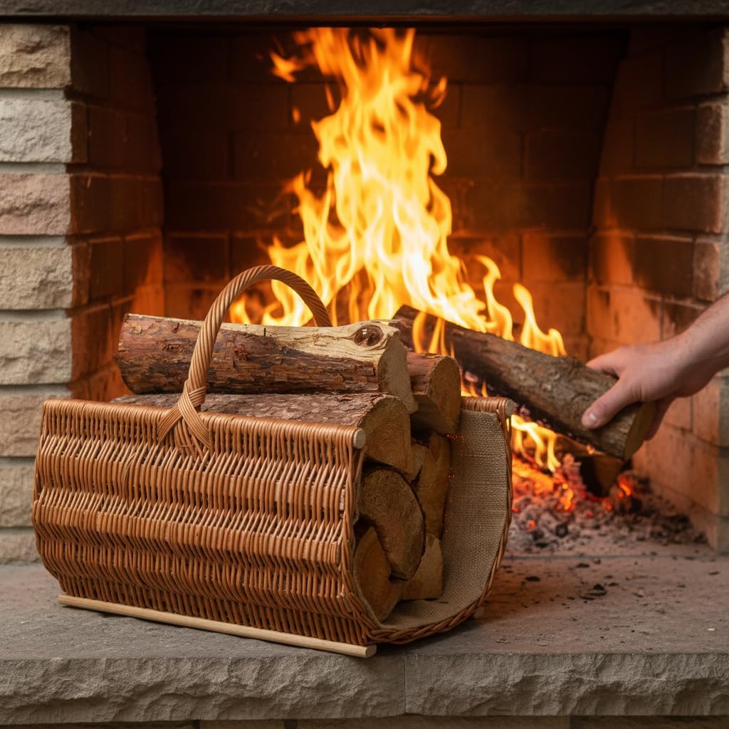 BOGATECO Weidenkorb mit Griff | Kaminkorb 50X35X25 | Handgewebt | Holzkorb mit Verstärkung 50 x 25 x