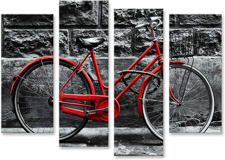islandburner Bild auf Leinwand Retro Vintage Rotes Fahrrad Vor Schwarz Weisser Wand Bilder Wandbilde