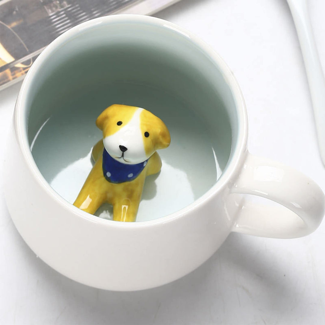 Hund Tasse Lustige Kaffeetasse Hund Tasse 3D Geschenk Keramik Teetasse mit Löffel Untersetzer Tee Ka