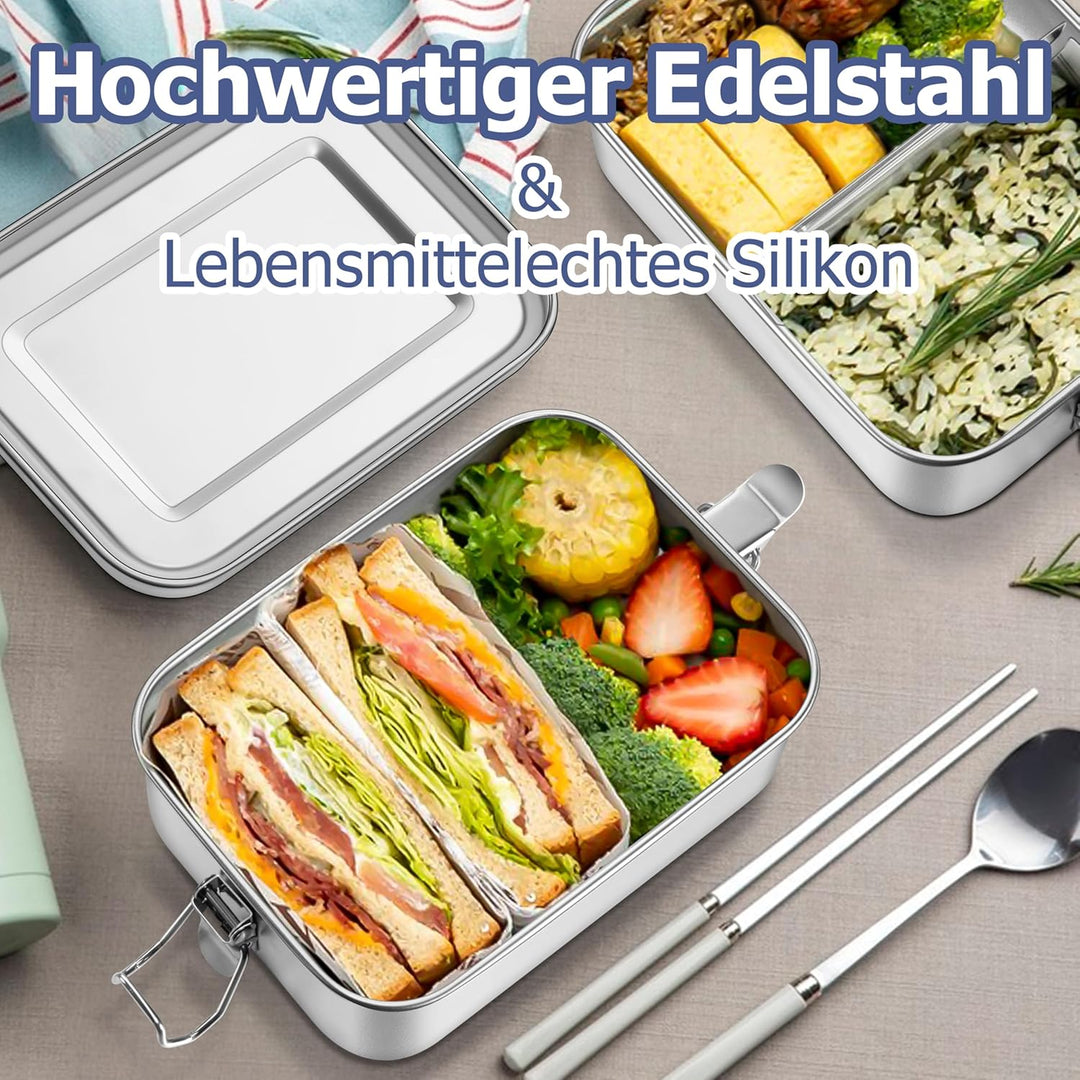 HaWare Brotdose mit Fächern, Edelstahl Bento Box mit Tasche, 1400ml Lunchbox für Kinder & Erwachsene
