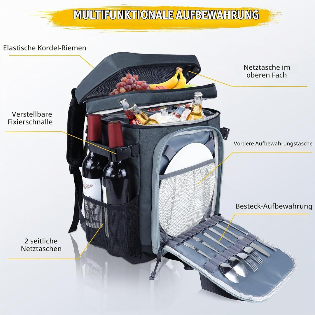 Kühlrucksack 30L Kühltasche Rucksack Gross Faltbar, 40 Dosen Kühl Thermo Rucksack Gross Isolierte Kü