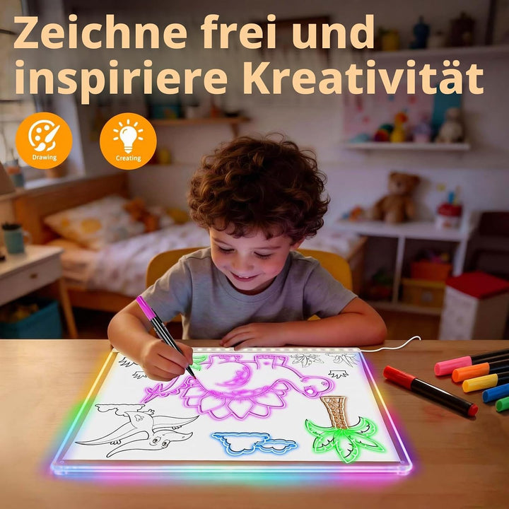 Leuchtendes LED Zeichenbrett für Kinder, Led Zeichentafel mit 13 Farben & 6 Modi mit Schalter 35x25