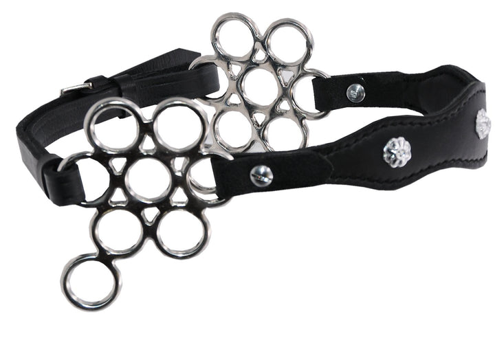 AMKA Barock Hackamore Glücksrad Edelstahl weich gepolstert mit Blumenmotiv Conchos am Nasenband, wei