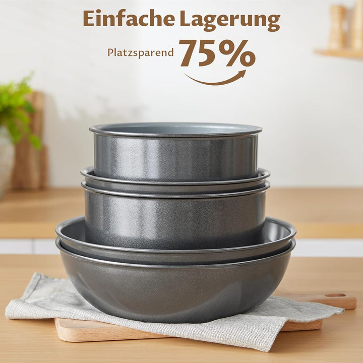 BEZIA Induktions Töpfe Set 17-Tlg, Keramik Pfannenset mit abnehmbarer Griff, Camping Kochtopf Set fü