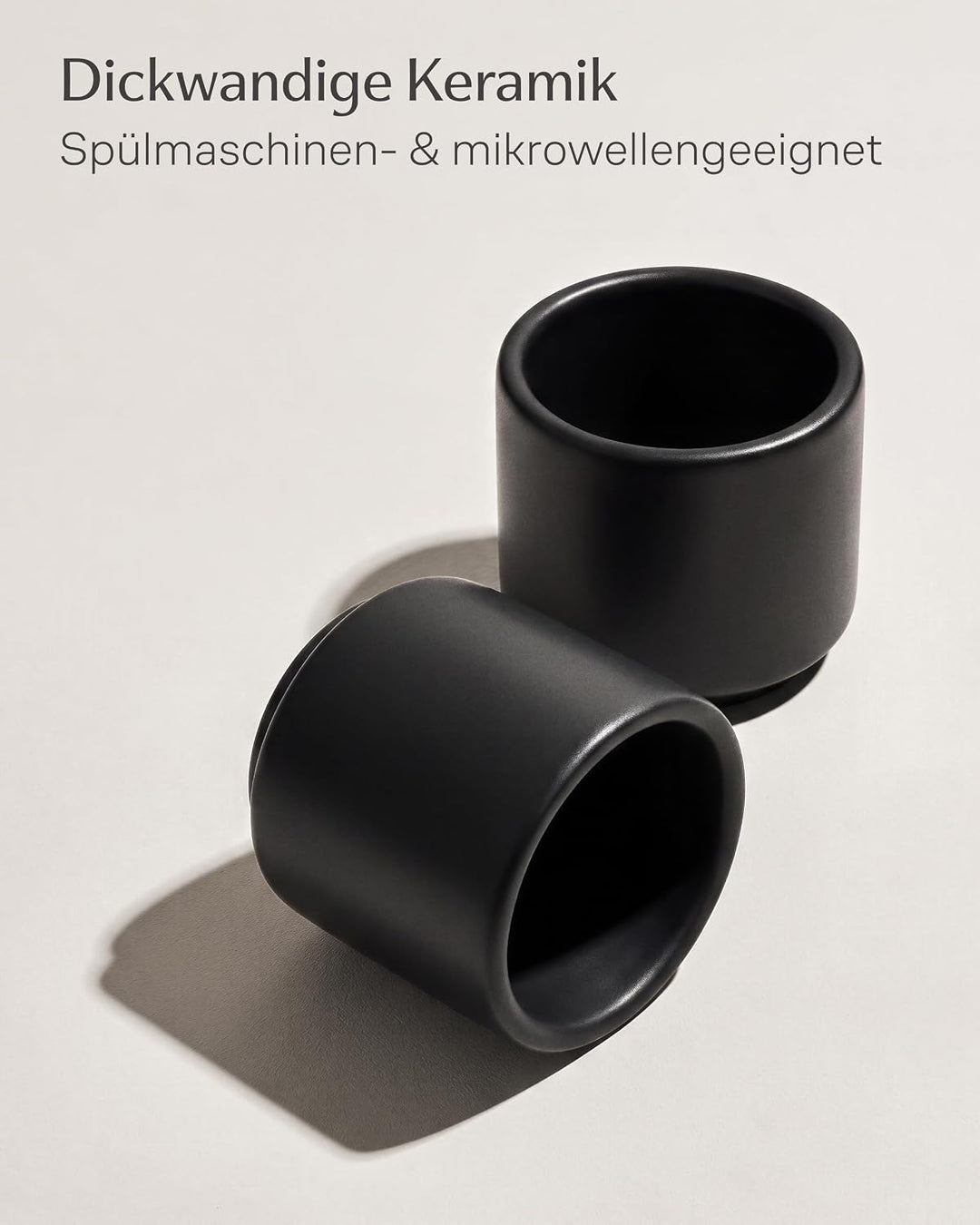 Cosumy Espressotassen Set 4er Schwarz - Espresso Tassen Set ohne Henkel | Stapelbar &amp; Dickwandig - 8