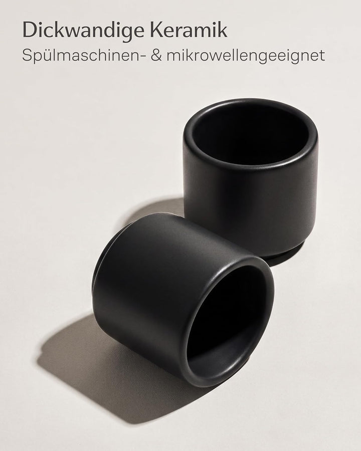 Cosumy Espressotassen Set 4er Schwarz - Espresso Tassen Set ohne Henkel | Stapelbar &amp; Dickwandig - 8