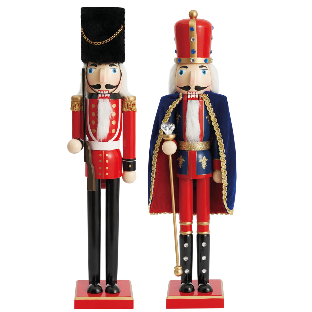 THE TWIDDLERS - 2 Grosse Hölzerne Nussknacker Soldaten, XL 50cm - König & Bienenfresser in festliche