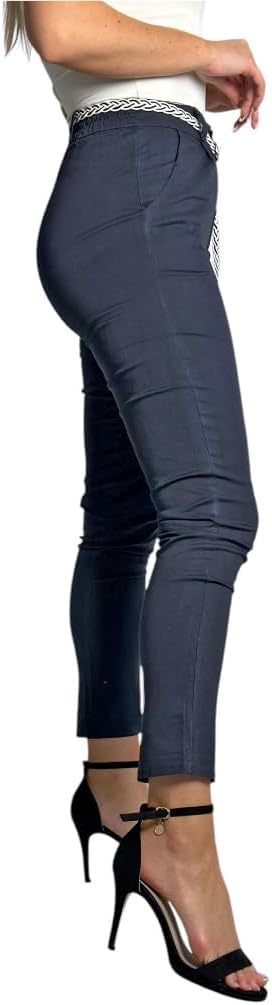 Damen Baumwolle Klassische Chino Hose mit Gürtel, S Dunkelblau