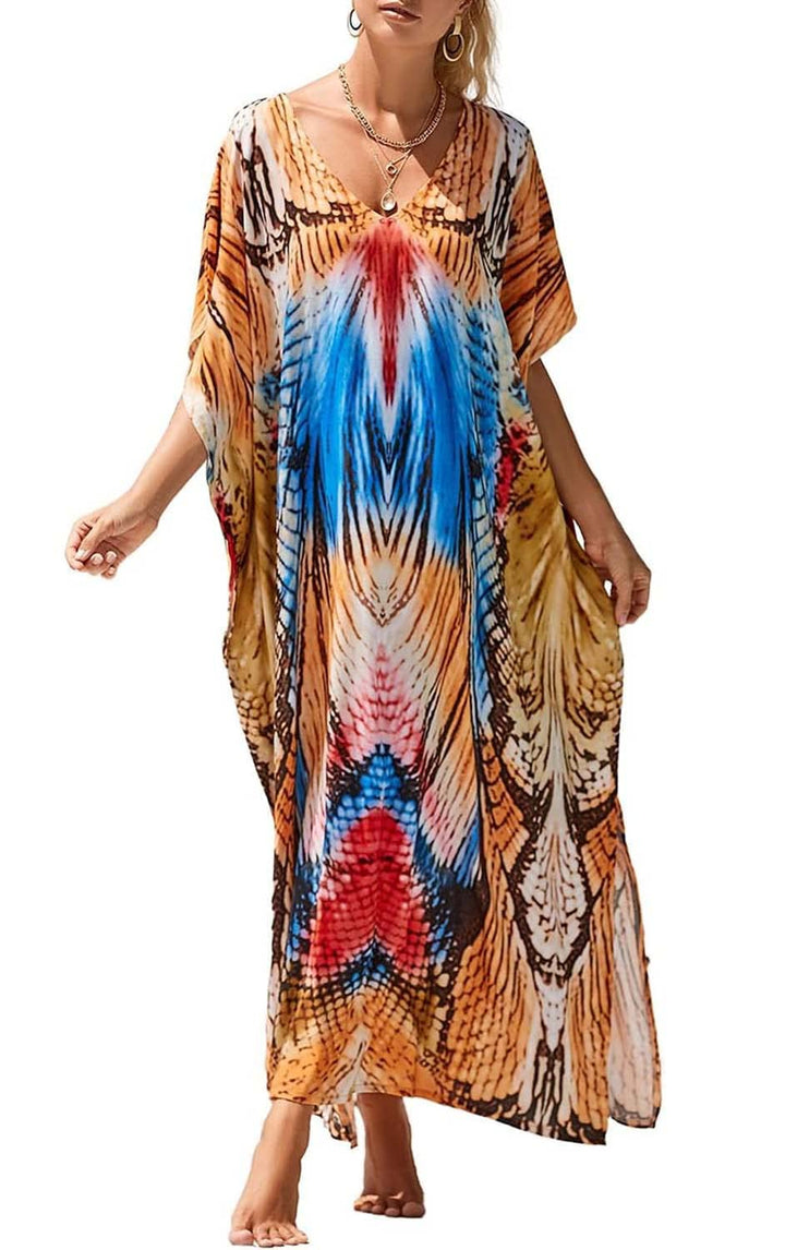 Orshoy Damen Strandkleid Bikini Cover Up V Ausschnitt Kleid Freizeitkleid Sommerkleid Sommer Lang Ma