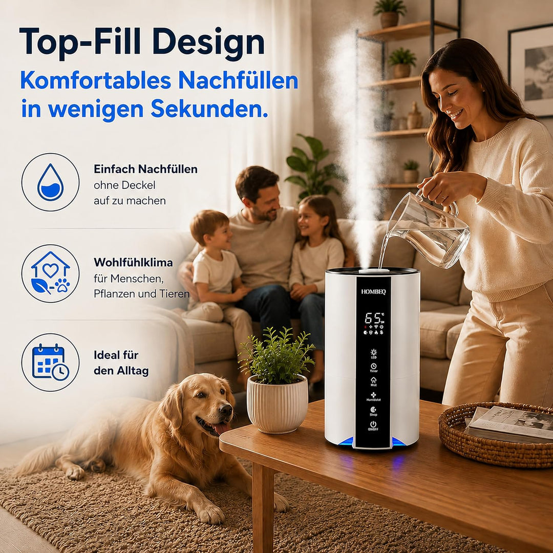 Luftbefeuchter Schlafzimmer 4,2L mit Feuchtigkeitssensor & Auto-Modus, Top-Fill Humidifier mit Aroma