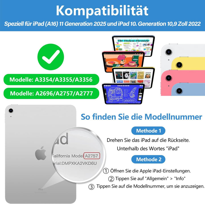 aMZCaSE für iPad A16 10/11th Generation Case mit Tastatur 11/10.9 Zoll(2025/2022),7 Farben Hintergru