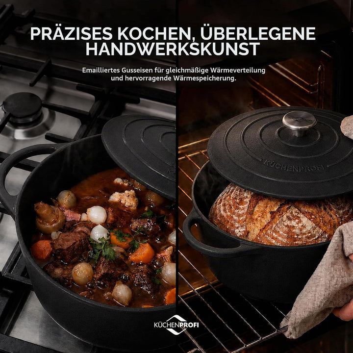 Küchenprofi Gusseisen Bräter mit Deckel, schwarz, 26 cm, Schmortopf, Auflaufform, Dutch Oven, Brotba