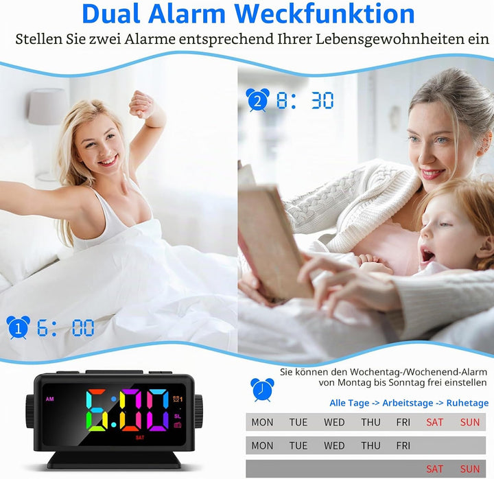 ThreeH Digitaler Wecker FM Radio Bunte Wecker Nachttisch Digitaluhr für Kinder Jugendliche Helligkei