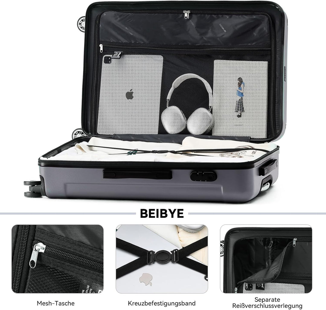 BEIBYE- Hartschalenkoffer Koffer Trolley Rollkoffer Reisekoffer Zahlenschloss 4 Zwilings-Rollen (Dar