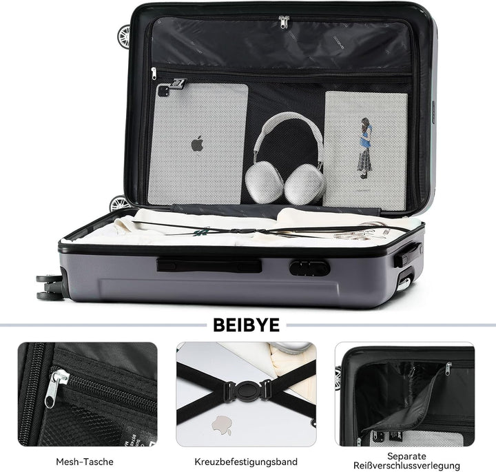 BEIBYE- Hartschalenkoffer Koffer Trolley Rollkoffer Reisekoffer Zahlenschloss 4 Zwilings-Rollen (Dar