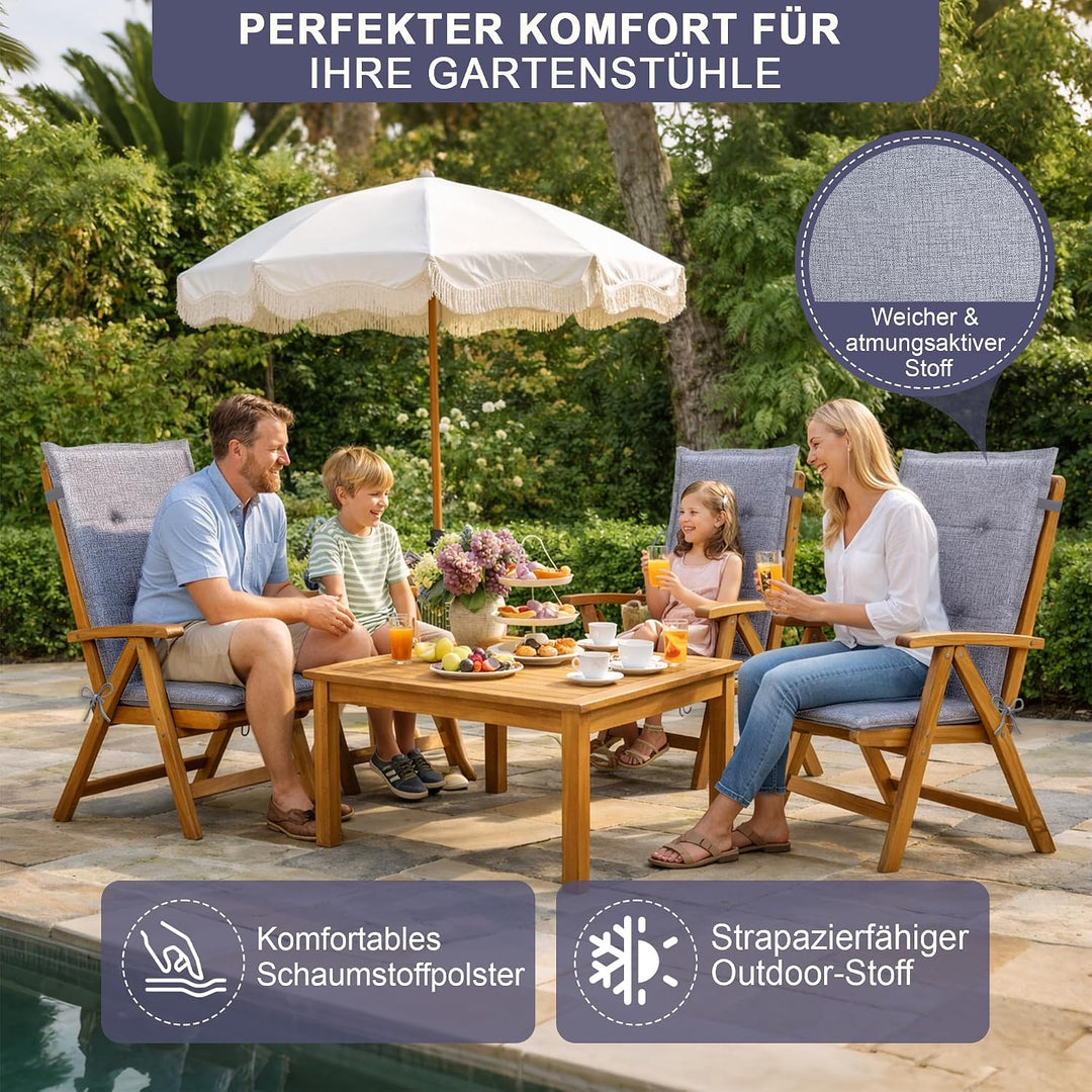 Relexo Premium - Hochlehner Auflage Gartenstuhl Stuhlauflage mit Polster, Outdoor Sitzkissen &amp; Stuhl