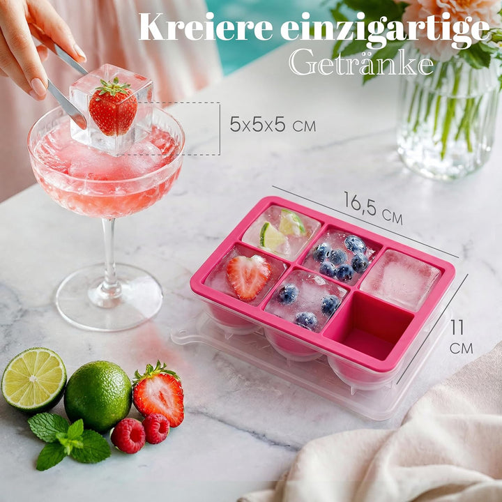 Neighbour’s Friend® Pinke Eiswürfelform XXL – Stylische Eiswürfelform aus Platinsilikon mit Deckel –