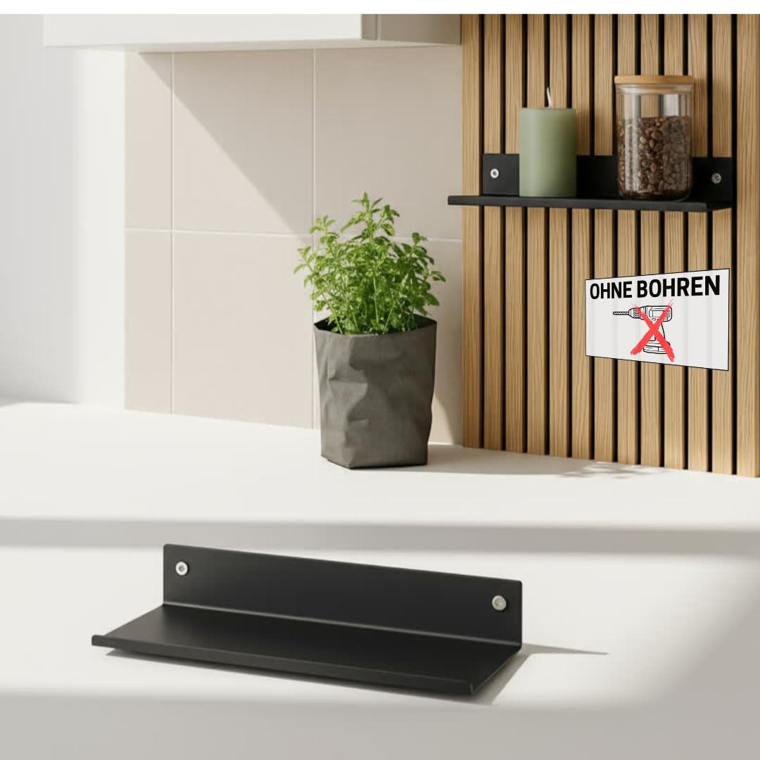 Steinmine - Designmanufaktur Wandregal Metall schwarz matt – Metallverschraubung - kein Bohren – Zub
