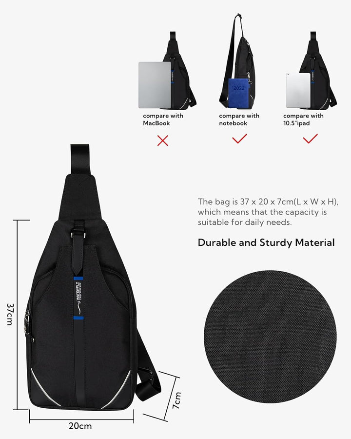 WATERFLY Anti-Diebstahl Sling Bag für Damen und Herren Brusttasche Hippie Crossbody Bag Multipurpose