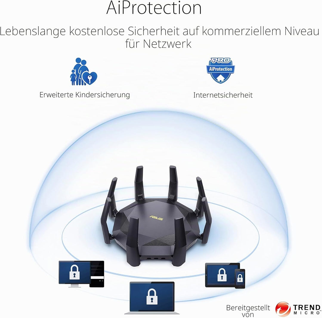 ASUS RT-AX89X Gaming Router (Ai Mesh WLAN System, WiFi 6 AX6000, 10G RJ45, 10G SFP+, 2.2 GHz QC CPU,
