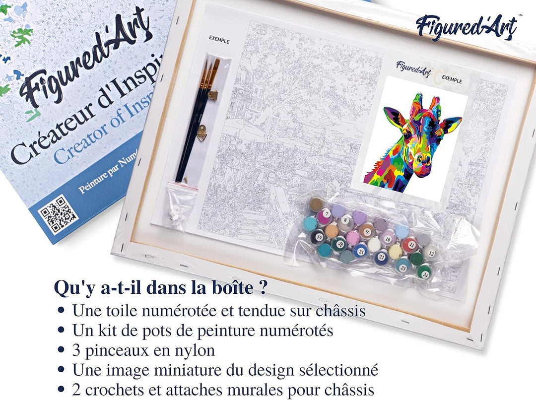 Figured'Art Malen Nach Zahlen Erwachsene Mit Rahmen Giraffe Pop Art - Paint by Numbers Basteln DIY B