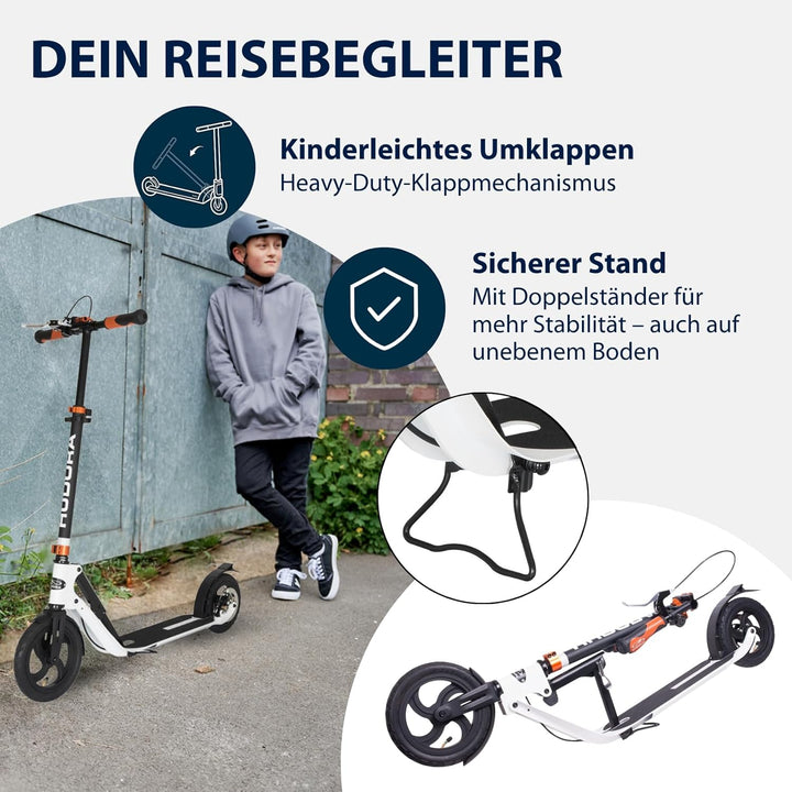 HUDORA BigWheel Air 230 Scooter - Tretroller mit/ohne Handbremse - Stabiler Aluminium-Roller mit Luf