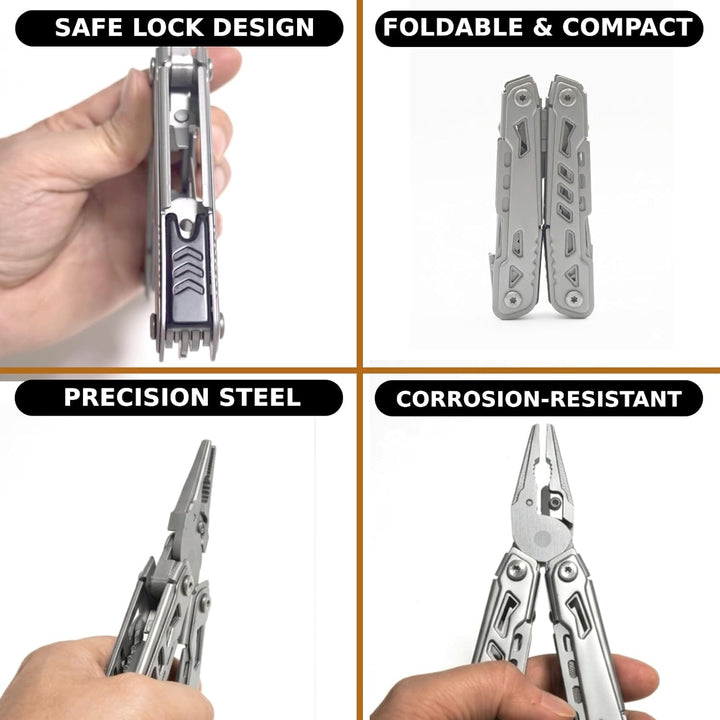 14-in-1-Multitool mit Messer – Multifunktionales EDC-Werkzeug aus Edelstahl Silber 02, Silber 02