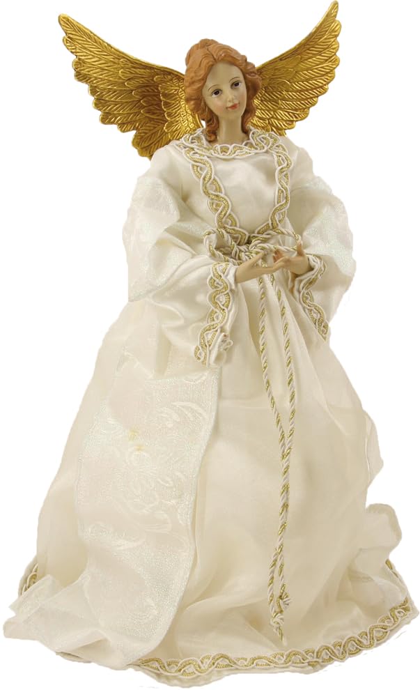 FADEDA Engel mit Stoffkleid, weiss/Höhe:28 cm/handbemalt/detailgetreue Krippen Figuren - Weihnachten