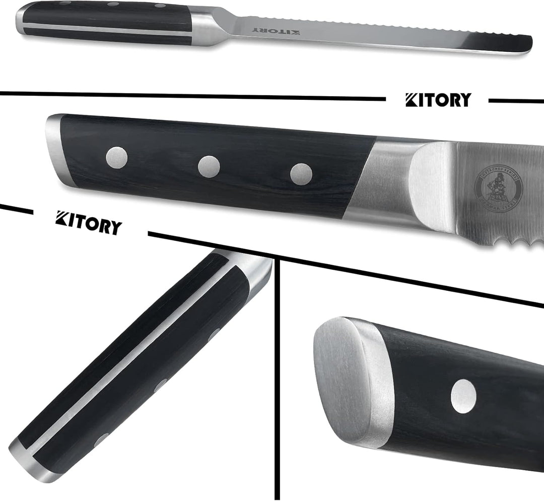 Kitory Brotmesser 21cm Wellenschliff, Edelstahl Küchenmesser, Ergonomischer Pakkaholzgriff, Scharfes