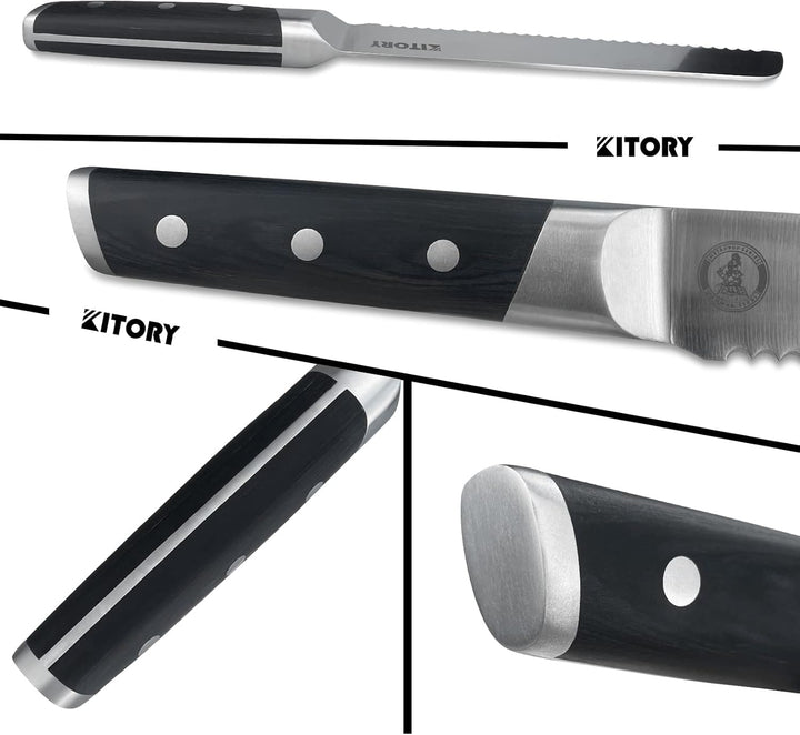 Kitory Brotmesser 21cm Wellenschliff, Edelstahl Küchenmesser, Ergonomischer Pakkaholzgriff, Scharfes