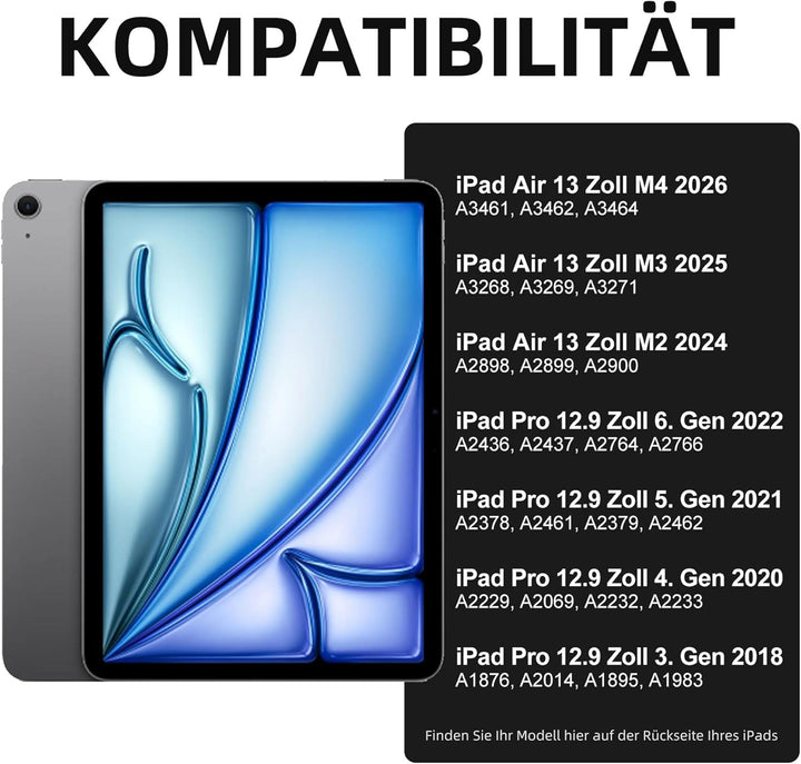 Vobafe Hülle mit Tastatur für iPad Air 13 Zoll 2025 M3/2024 M2, iPad Pro 12.9 (3. 4. 5. 6. Gen), QWE