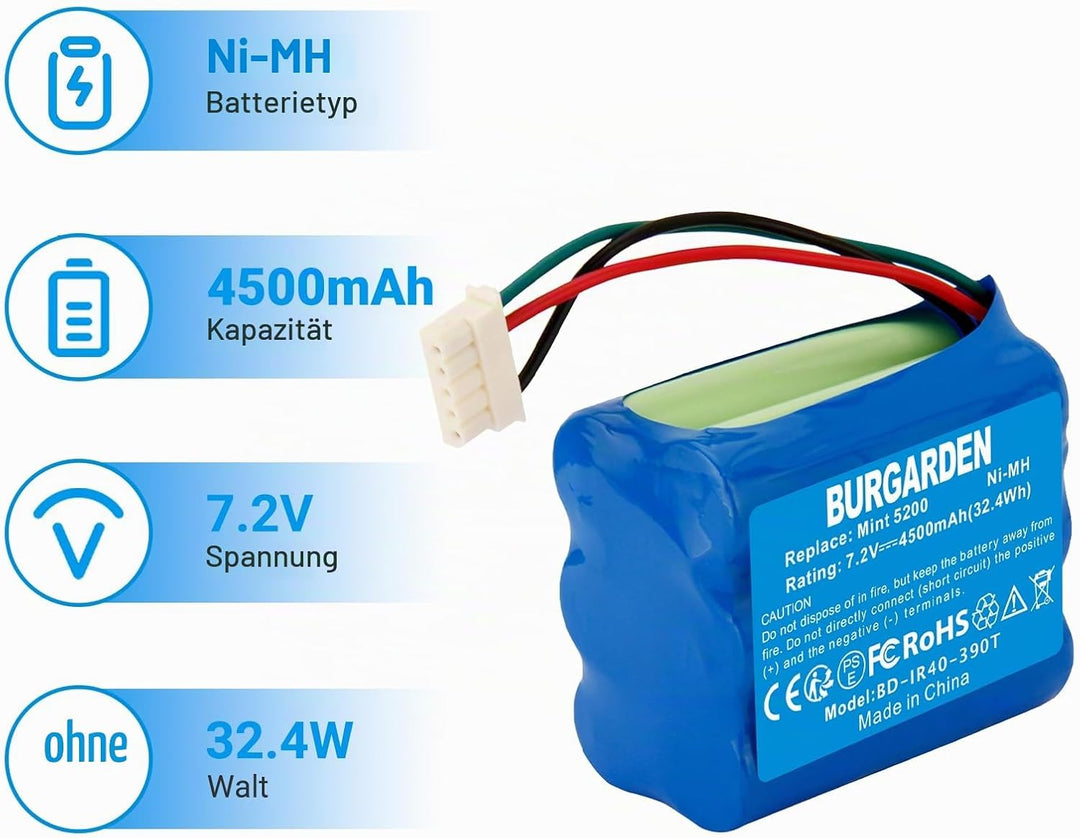 7.2V 4500mAh NI-MH akku Wiederaufladbar, Ersatz-akku für 380, 380T, 390T, Kompatibel mit Mint 5200 5