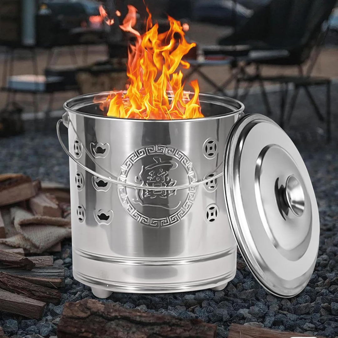 Feuertonne für den Gartenabfall mit Deckel und Schürhaken, Edelstahl Feuer Verbrennungstonne für Lau