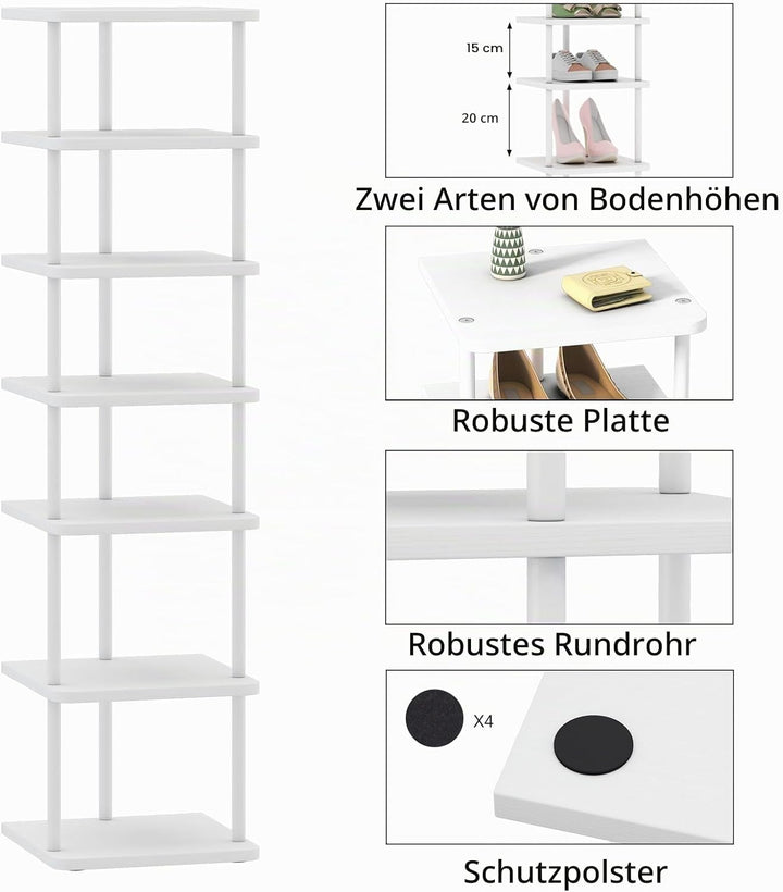 Vertikales Schmales Schuhregal, Standregal mit 7 Ebenen, Schuhablage, Schuhablagen, Schuhaufbewahrun